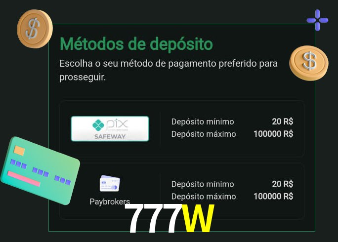 O cassino 777Wbet oferece uma grande variedade de métodos de pagamento